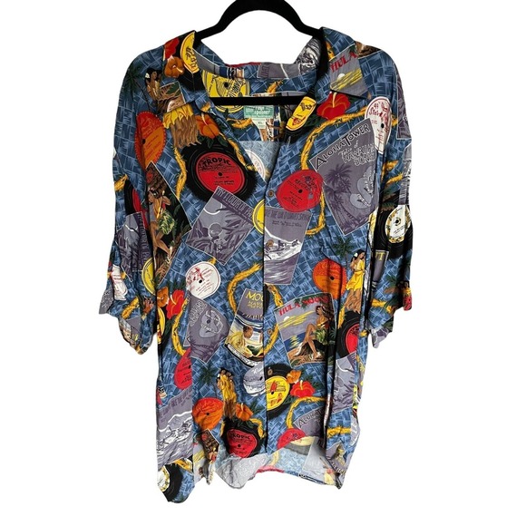 Reyn Spooner Vintage Hawaiian Shirt Size XXL Vinyl Records Hula Girls Aloha Surf - Picture 1 of 3